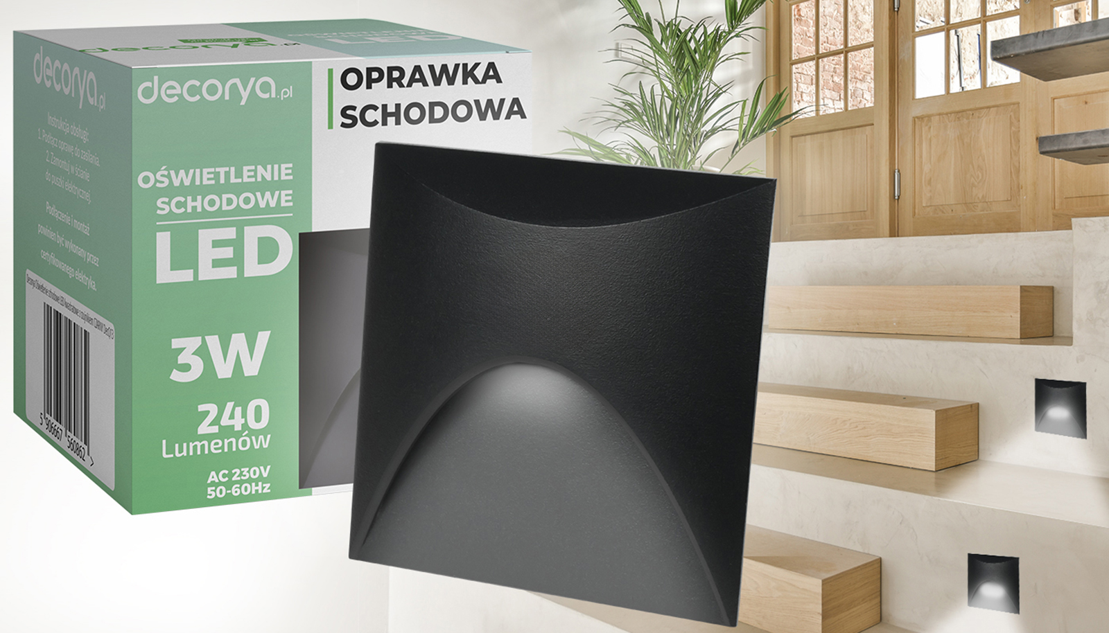 Oprawa schodowa LED Decorya Q14 3W 4000K IP65 - czarna aluminiowa