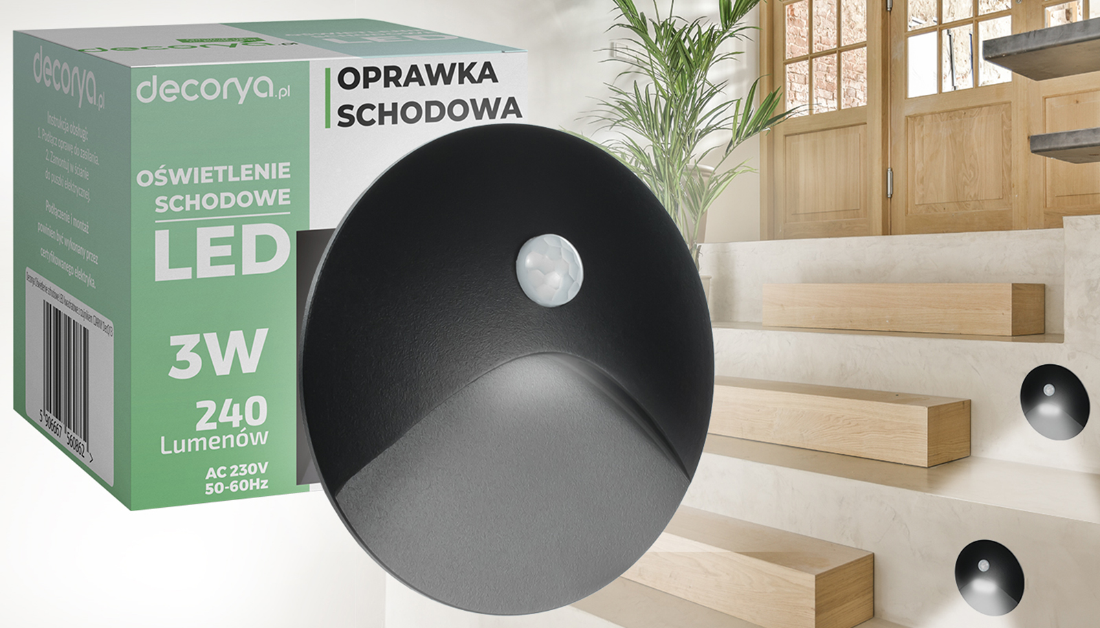 Oprawa schodowa LED Q15 z czujnikiem ruchu i zmierzchu - czarna aluminiowa