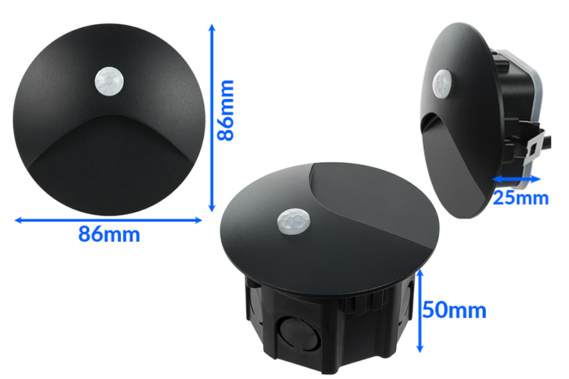 Oprawa schodowa LED Q15 z czujnikiem ruchu i zmierzchu - czarna aluminiowa