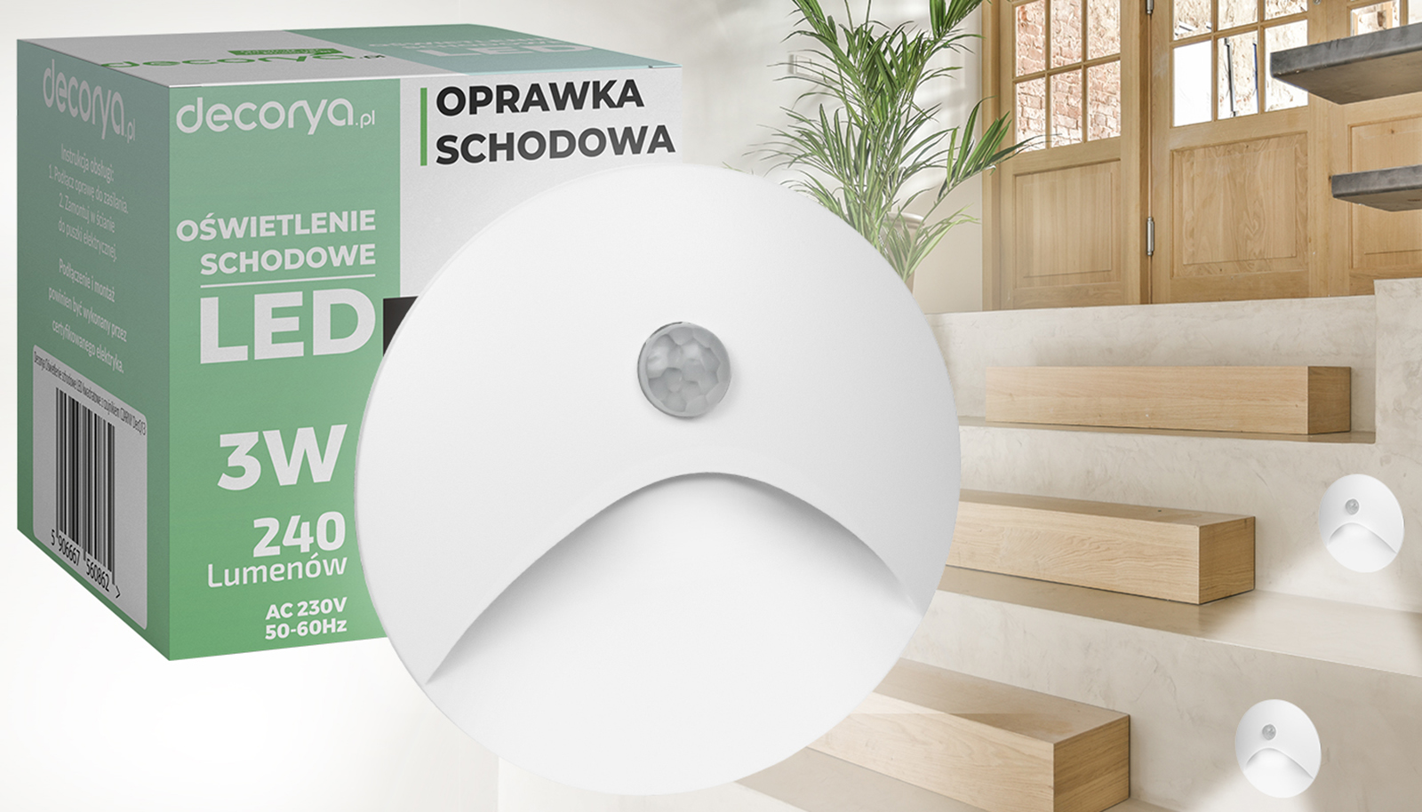Oprawa schodowa LED Q15 z czujnikiem ruchu i zmierzchu - biała aluminiowa