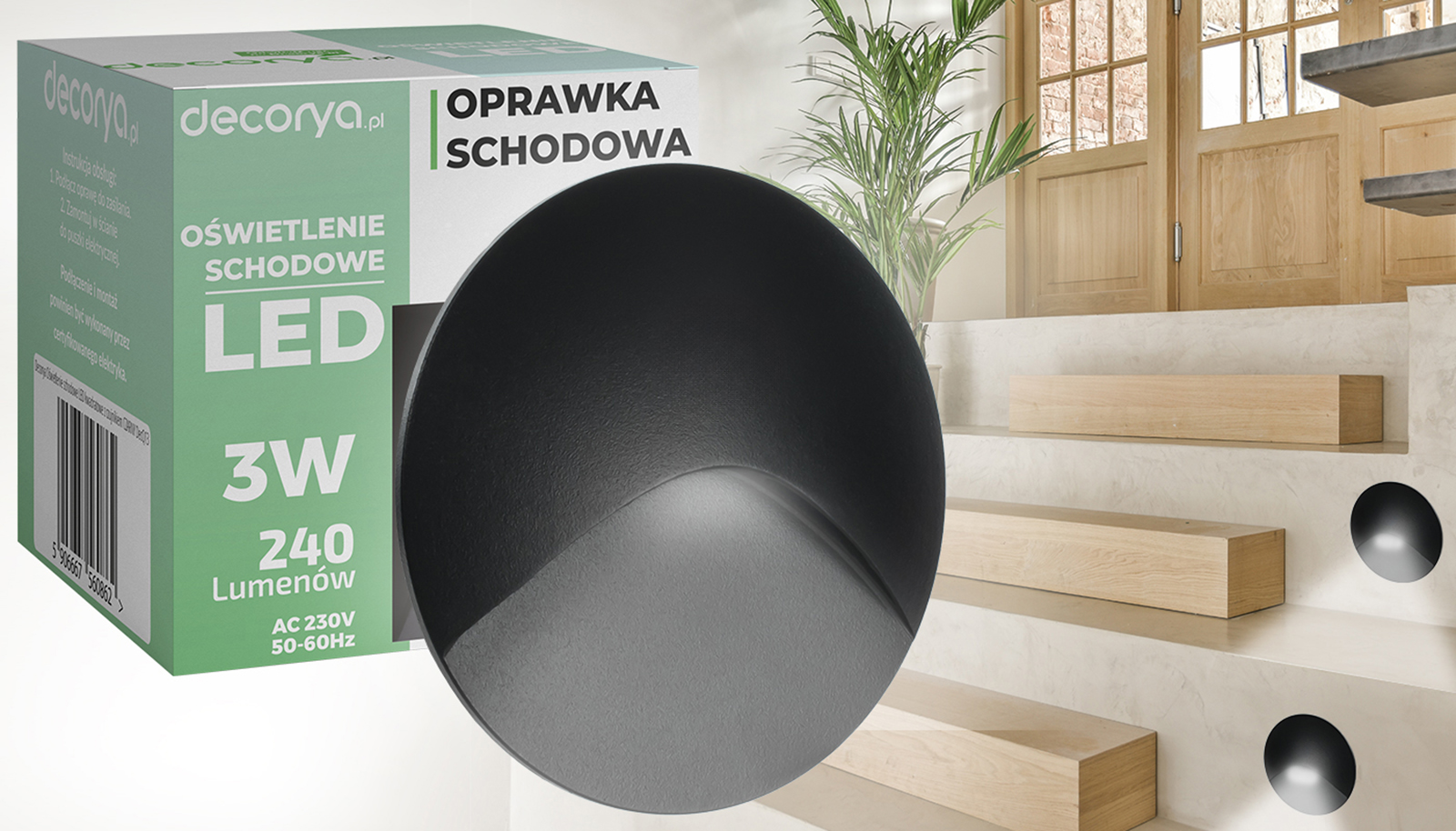Oprawa schodowa LED Decorya Q16 z czujnikiem zmierzchu 3W 4000K IP65 - czarna aluminiowa