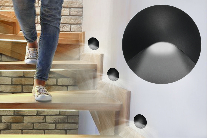 Oprawa schodowa LED Decorya Q16 z czujnikiem zmierzchu 3W 4000K IP65 - czarna aluminiowa