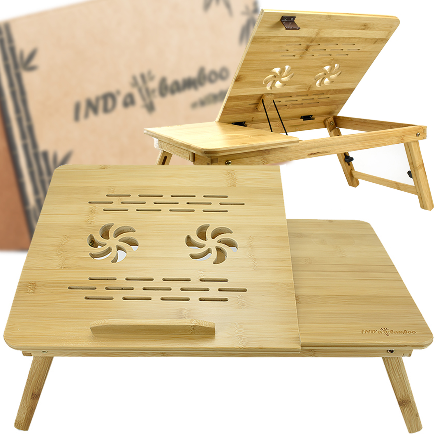 STINDBMB_min01 Stolik składany drewniany pod laptopa do łóżka Webski Ind’a Bamboo z regulacją wysokości