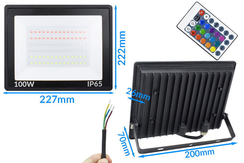Naświetlacz reflektor LED wielokolorowy RGB 100W 230V 12000lm IP65 z pilotem