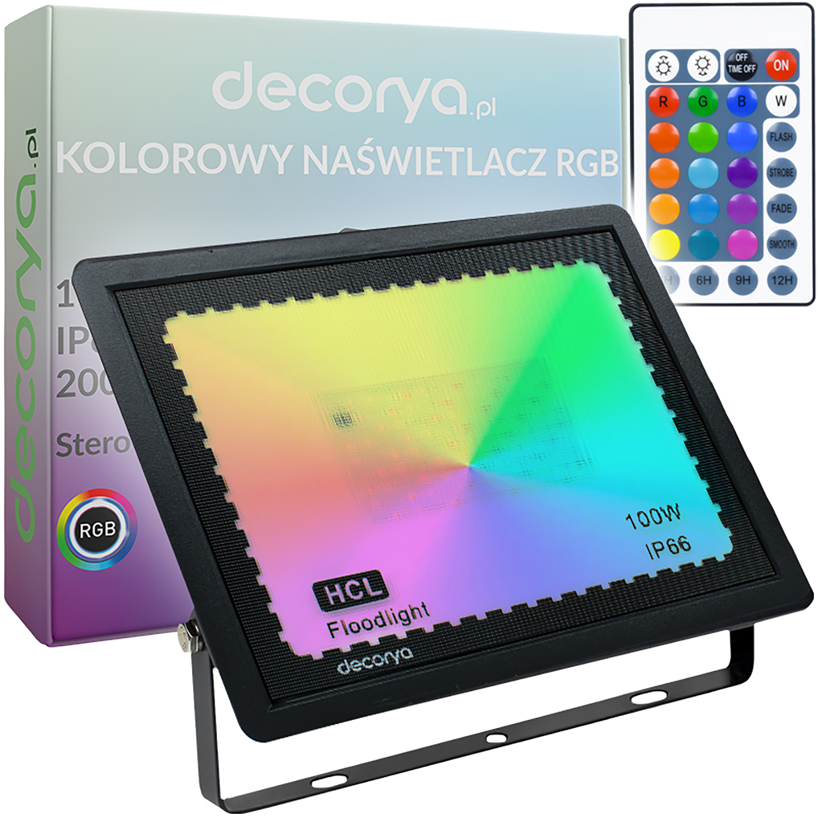 NasRGB_100W_min01_2 Naświetlacz reflektor LED wielokolorowy RGB 100W 230V 12000lm IP65 z pilotem