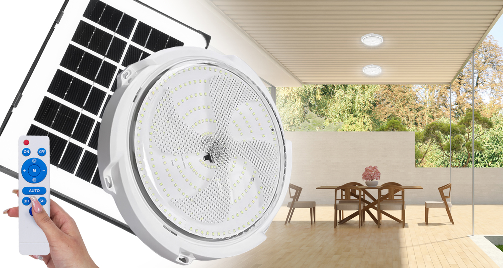 Lampa solarna plafon LED wodoodporna IP65 zewnętrzna Decorya DCS01 sufitowa naścienna