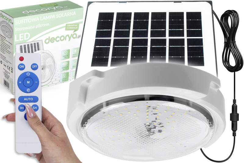 Lampa solarna plafon LED wodoodporna IP65 zewnętrzna Decorya DCS01 sufitowa naścienna
