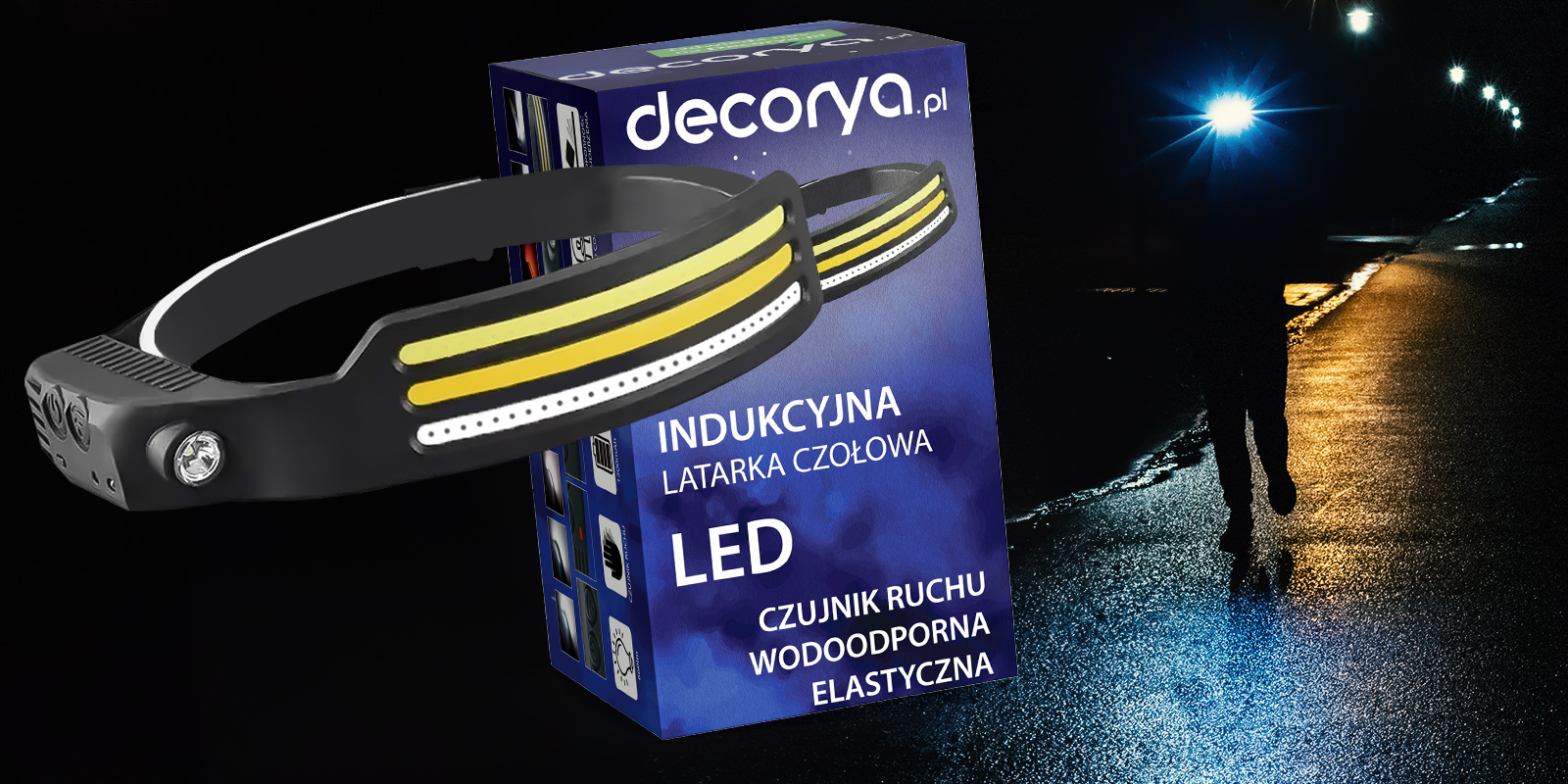 Latarka na głowę czołówka LED Decorya TripleFlex USBC wodoodporna z czujnikiem