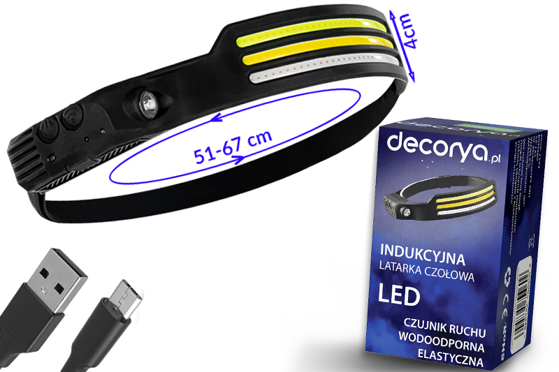 Latarka na głowę czołówka LED Decorya TripleFlex USBC wodoodporna z czujnikiem