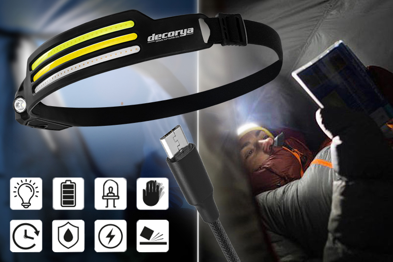Latarka na głowę czołówka LED Decorya TripleFlex USBC wodoodporna z czujnikiem